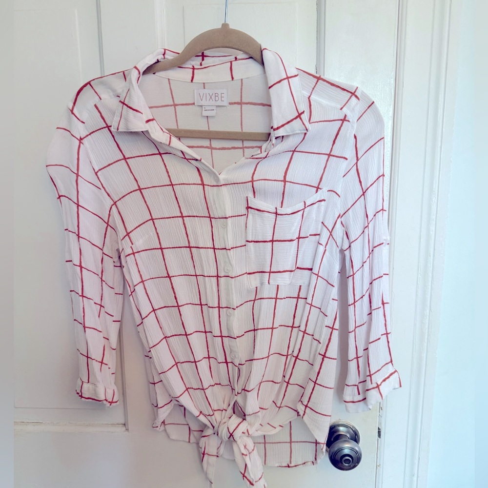 White and Pink Button Up/Blouse